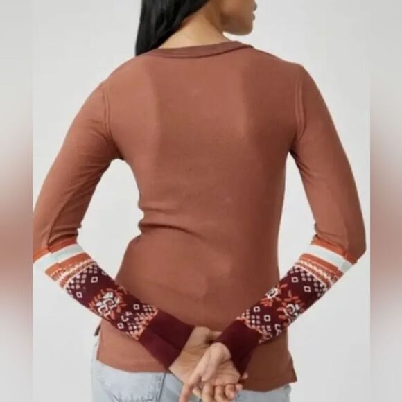 NWT Free People Mikah Layering Cuff Long Sleeve Thermal Autumn Combo - Picture 5 of 9